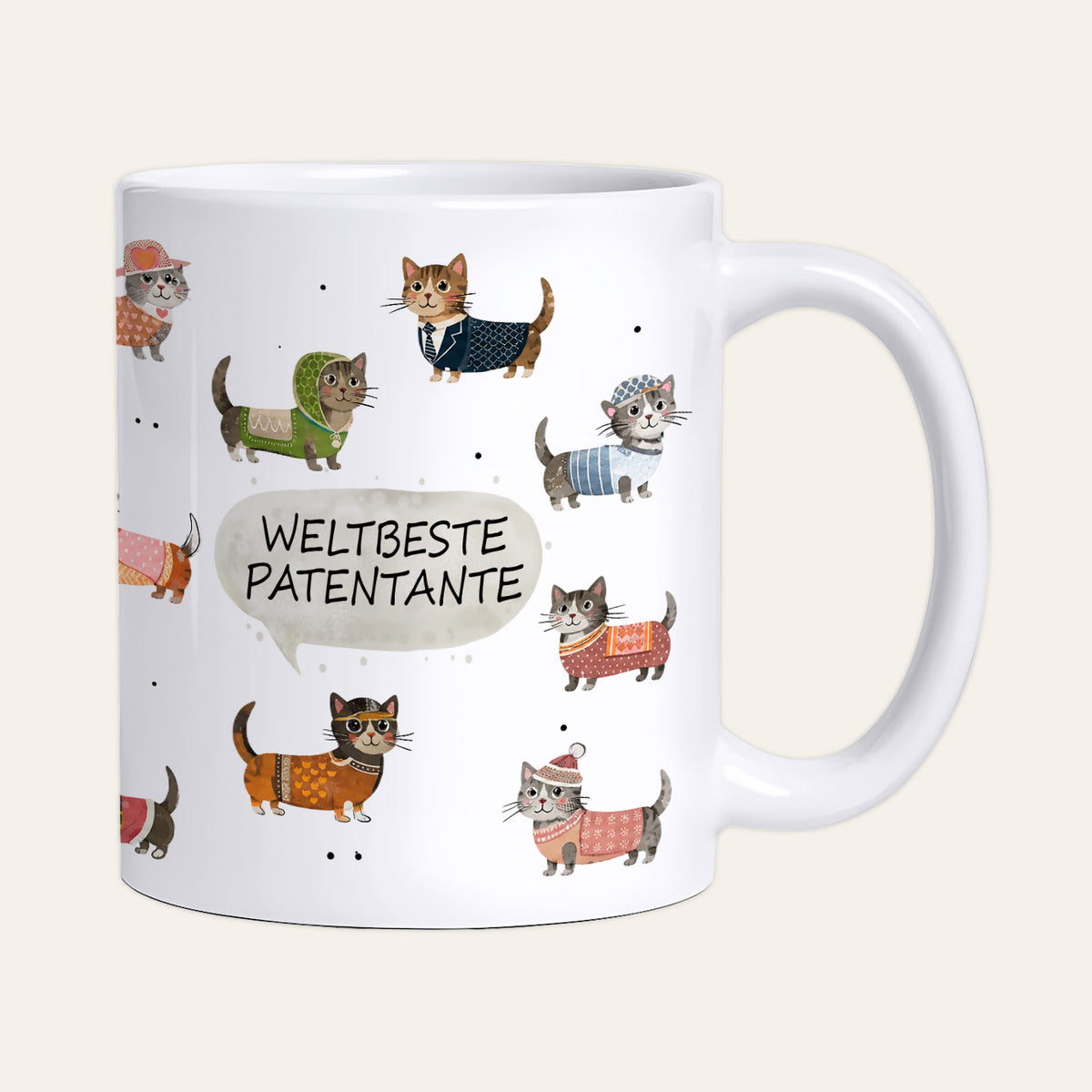 Nahaufnahme der lustig gekleideten Katzen im modernen Doodles-Look