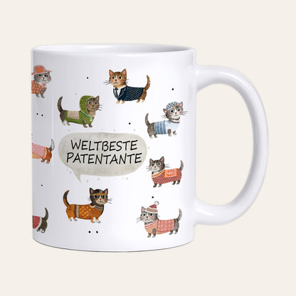 Nahaufnahme der lustig gekleideten Katzen im modernen Doodles-Look