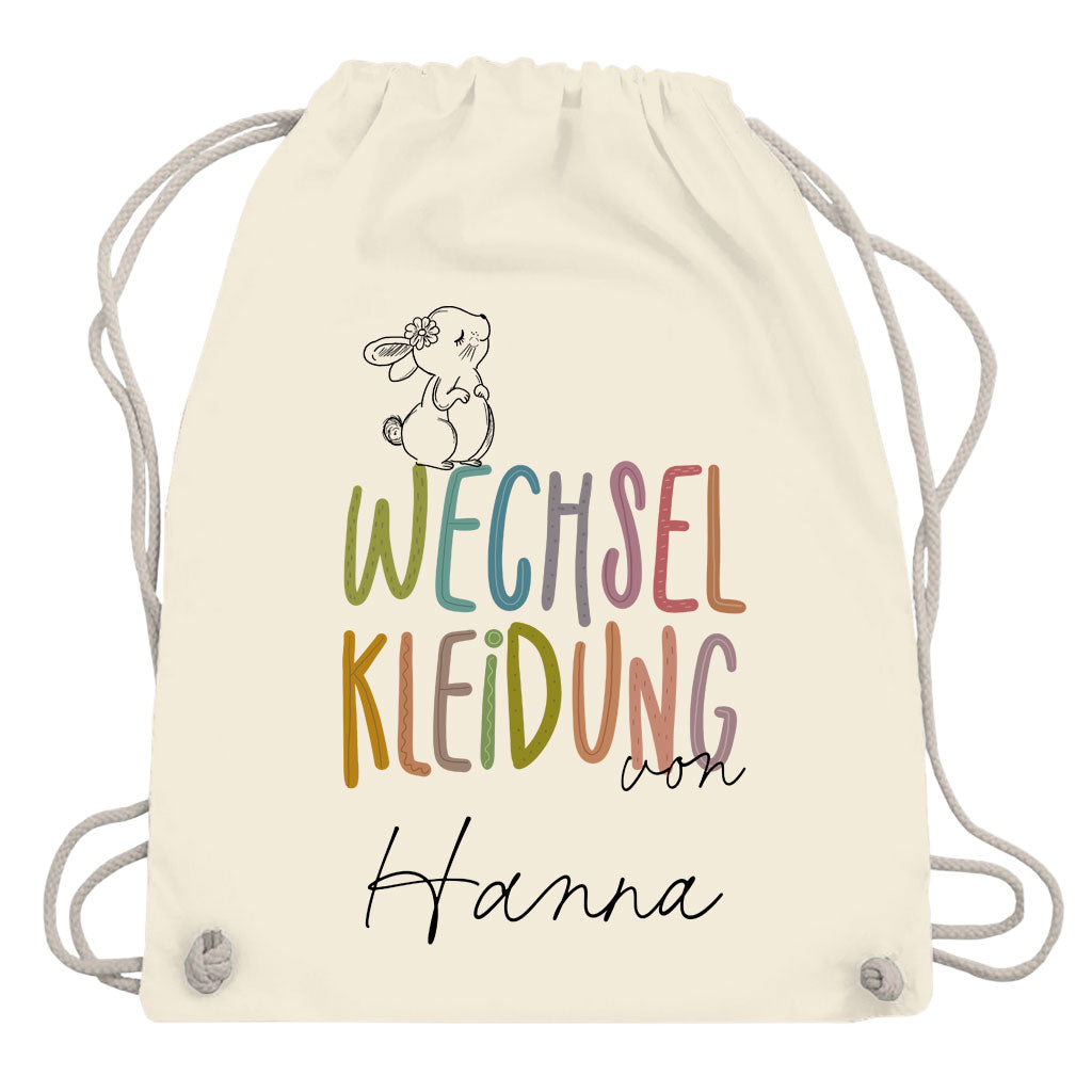 Nahaufnahme eines Hasemotivs auf einem personalisierten Kita-Beutel.