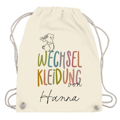 Nahaufnahme eines Hasemotivs auf einem personalisierten Kita-Beutel.