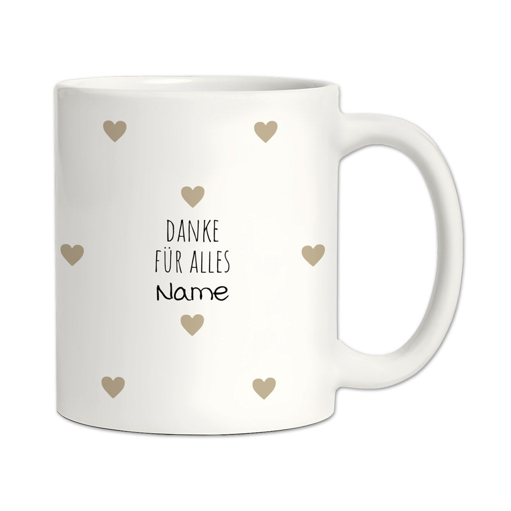 Personalisierte Dankeschön-Tasse "Herzchen" (Matt/Glanz)