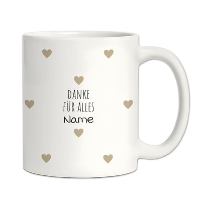 Personalisierte Dankeschön-Tasse "Herzchen" (Matt/Glanz)