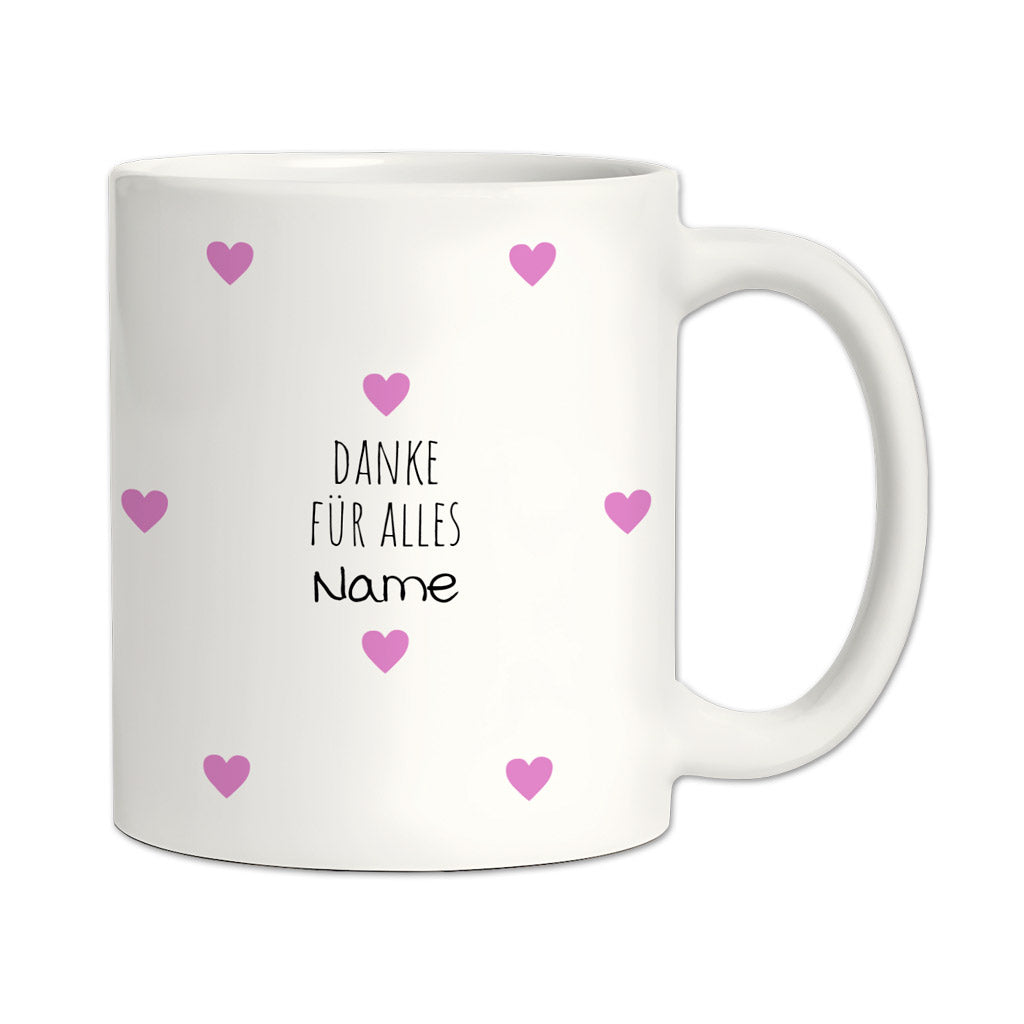 Personalisierte Dankeschön-Tasse "Herzchen" (Matt/Glanz)