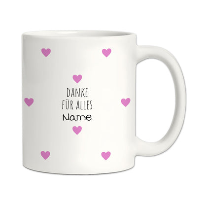 Personalisierte Dankeschön-Tasse "Herzchen" (Matt/Glanz)
