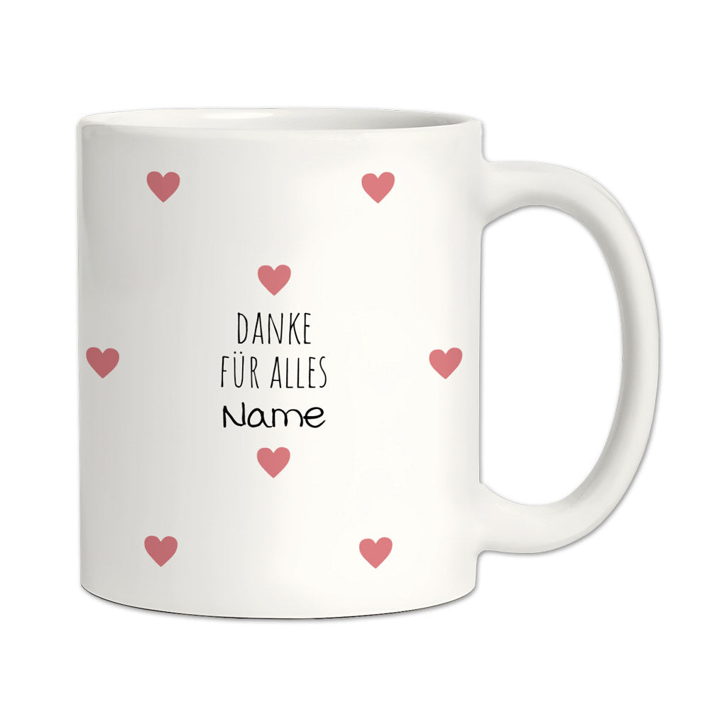 Personalisierte Dankeschön-Tasse "Herzchen" (Matt/Glanz)