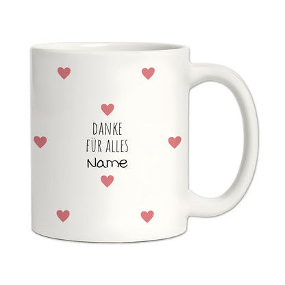 Personalisierte Dankeschön-Tasse "Herzchen" (Matt/Glanz)