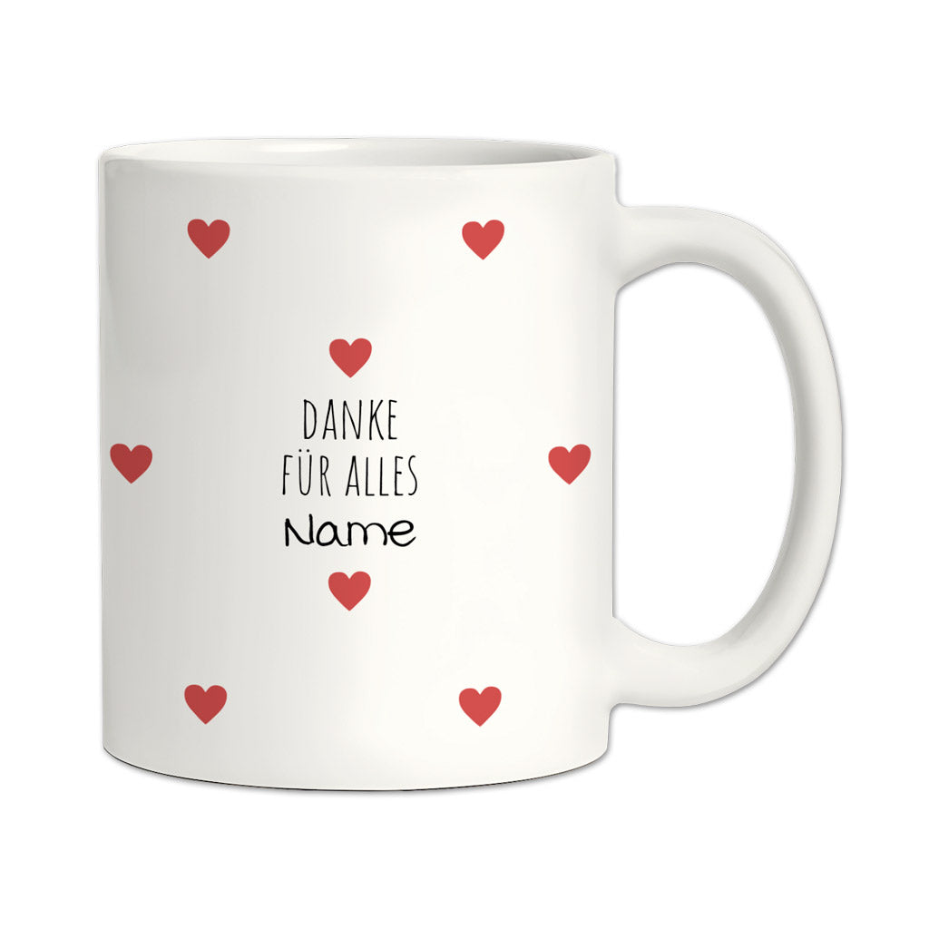 Personalisierte Dankeschön-Tasse "Herzchen" (Matt/Glanz)
