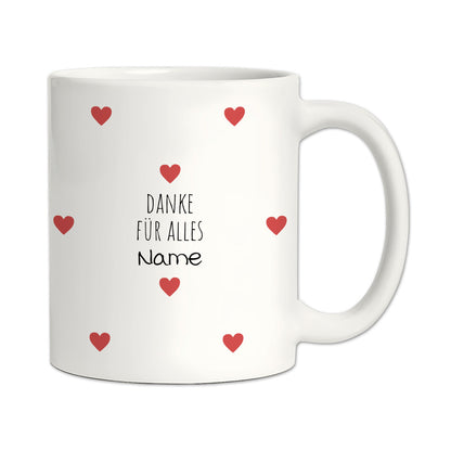 Personalisierte Dankeschön-Tasse "Herzchen" (Matt/Glanz)