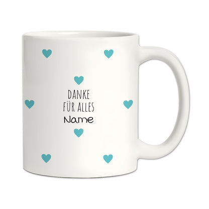 Personalisierte Dankeschön-Tasse "Herzchen" (Matt/Glanz)