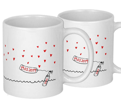 HOCHZEITSGESCHENK Hochzeitspaar im Papierboot auf 2 Tassen personalisiert