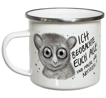 Emaille Becher Koboldmaki Tasse mit Spruch Geschenk lustige Sprüche Campingbecher Emailletasse