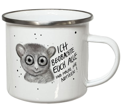 Emaille Becher Koboldmaki Tasse mit Spruch Geschenk lustige Sprüche Campingbecher Emailletasse
