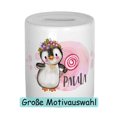 Personalisierte Spardose mit Namen Pinguin Sparschwein Kinder Geldgeschenke zu Weihnachten Geburtstag Kind