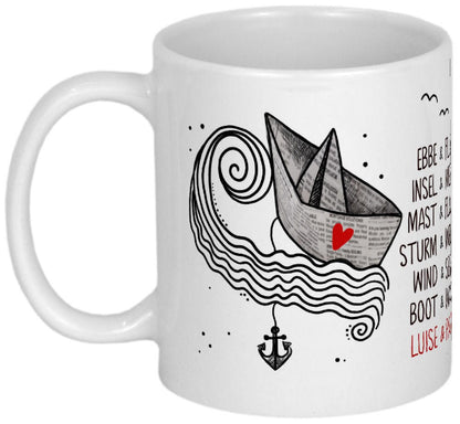 Tasse Hochzeit Hochzeitsgeschenk Valentinstag Geschenk Valentinstagsgeschenk modern für Ihn | für Frauen | für Sie | Boot Ebbe und Flut Herz