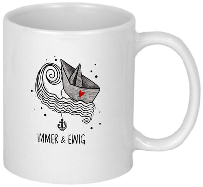 Tasse Hochzeit Hochzeitsgeschenk Valentinstag Geschenk Valentinstagsgeschenk modern für Ihn | für Frauen | für Sie | Boot Ebbe und Flut Herz
