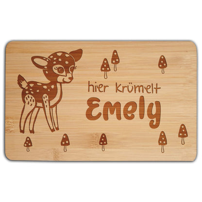 Holzbrett mit Gravur Kinder Frühstücksbrett personalisiert Vesperbrett Reh Waldtiere Schneidebrett Geschenk Geburtstag Mädchen Weihnachten