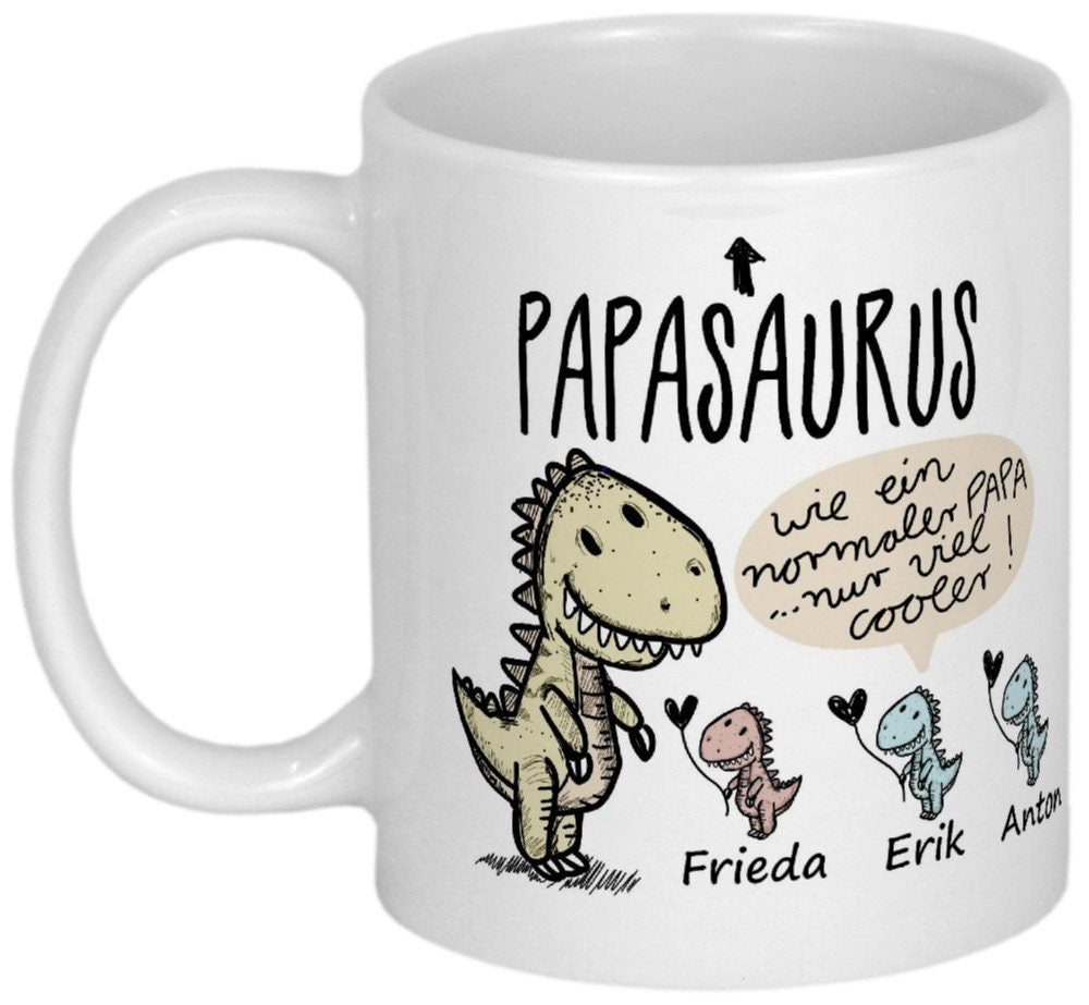Geschenke für Papa Tasse mit Kindern Geburtstagsgeschenk Vater Weihnachtsgeschenk Geschenkidee Vatertagsgeschenke personalisiert PAPASAURUS®