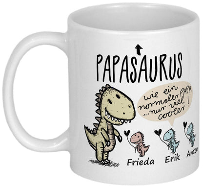 Geschenke für Papa Tasse mit Kindern Geburtstagsgeschenk Vater Weihnachtsgeschenk Geschenkidee Vatertagsgeschenke personalisiert PAPASAURUS®