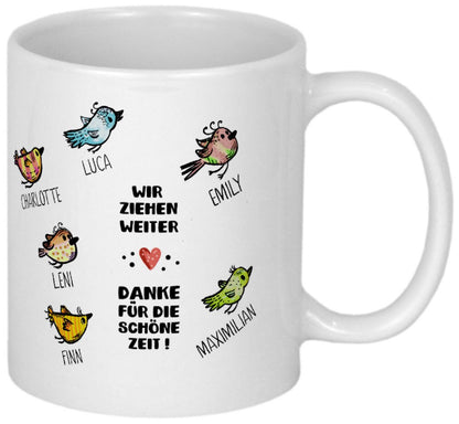 Abschied Kindergarten Abschiedsgeschenke Erzieherin Geschenk Tasse mit Namen Dankeschön Abschiedsspruch Kita Geschenkidee für Erzieher Vögel
