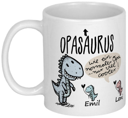 Lustige Geschenke für Opa Tasse mit Namen von Enkeln Geburtstagsgeschenk Weihnachtsgeschenk Geschenkideen personalisiert Becher mit Dino