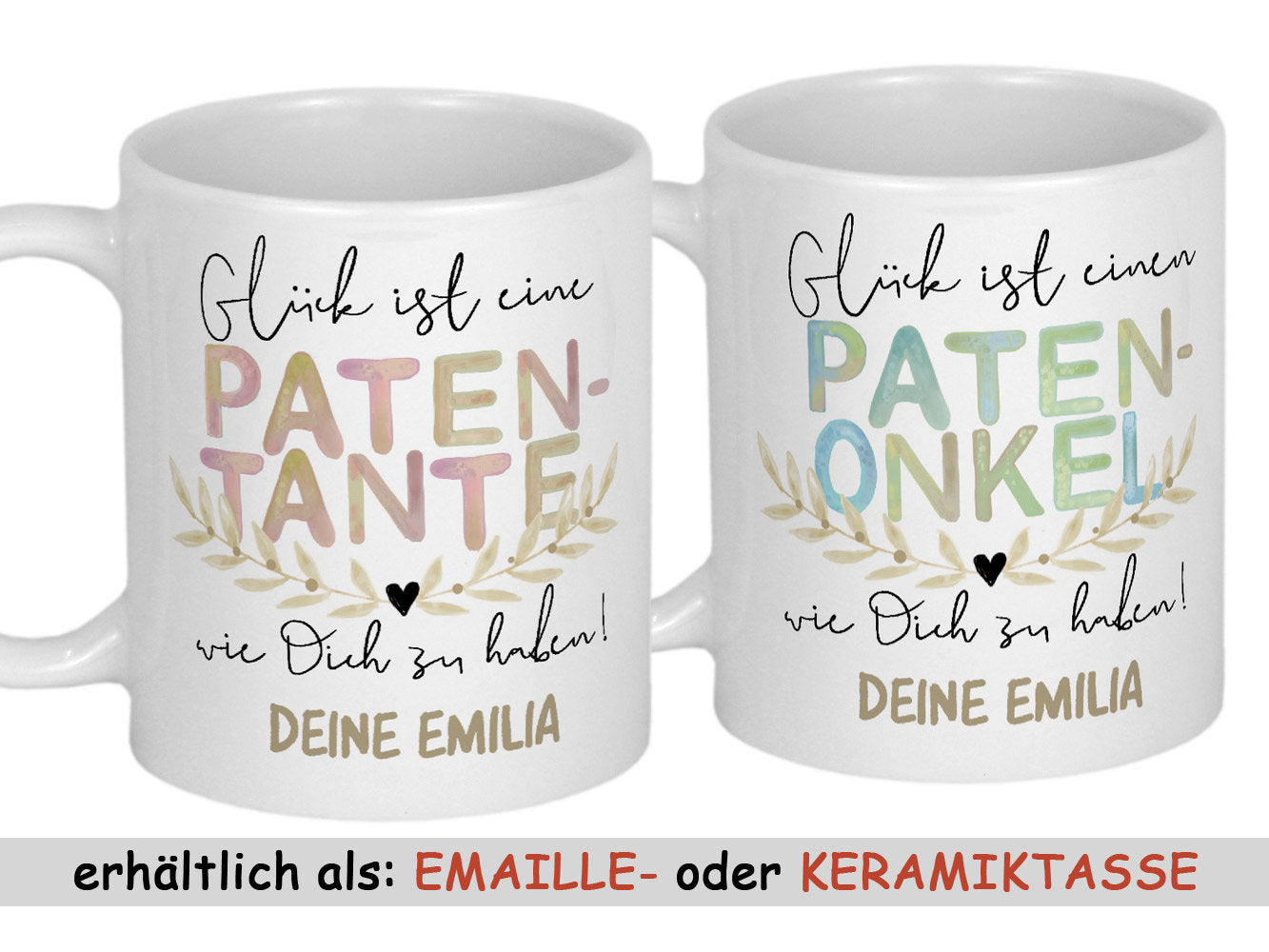 Patentante Geschenk Patenonkel Tasse mit Namen Emailletasse o. Keramiktasse personalisiert Geburtstag Weihnachten Geburtstagsgeschenk