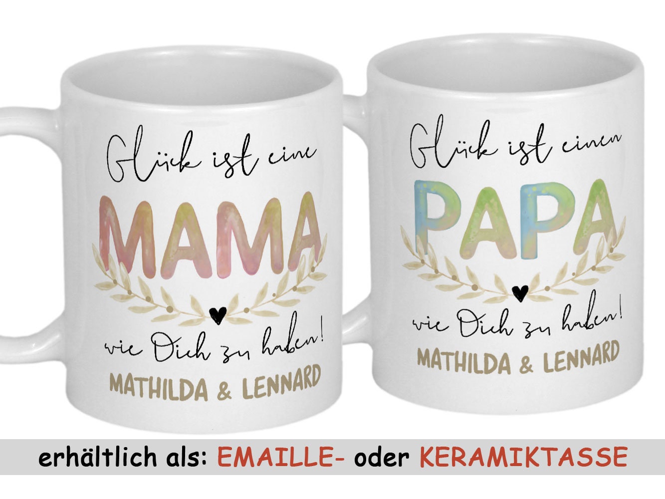 Mama Geschenk Papa Tasse mit Namen Emailletasse Keramiktasse personalisiert Geburtstagsgeschenk Eltern Weihnachtsgeschenk Muttertag Vatertag