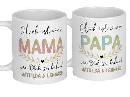 Mama Geschenk Papa Tasse mit Namen Emailletasse Keramiktasse personalisiert Geburtstagsgeschenk Eltern Weihnachtsgeschenk Muttertag Vatertag