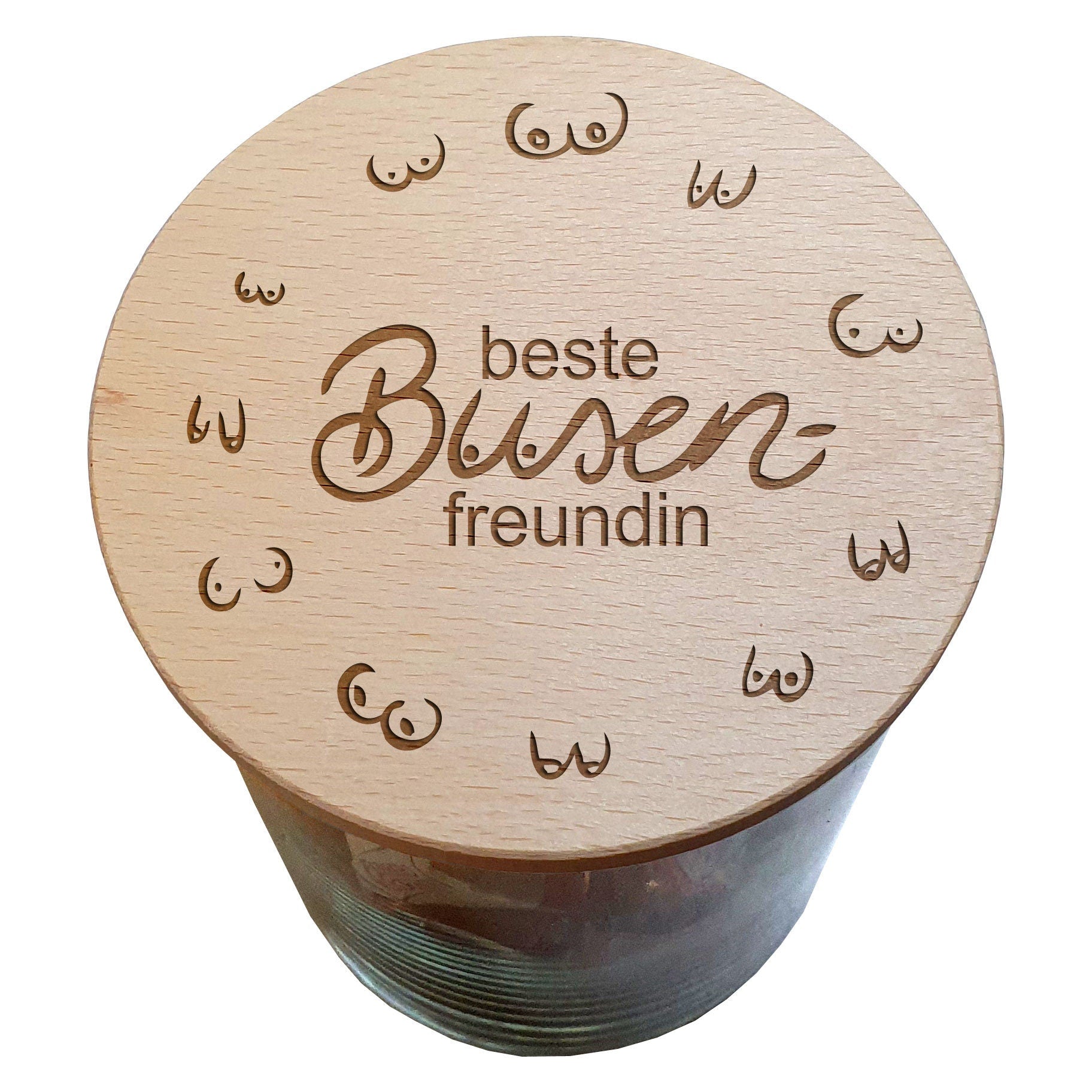 Witziges Freundin Geschenk für Frauen XL Vorratsglas Gravur Holz Deckel Vorratsdosen Glas Weihnachten Geburtstagsgeschenk Busenfreundin BFF