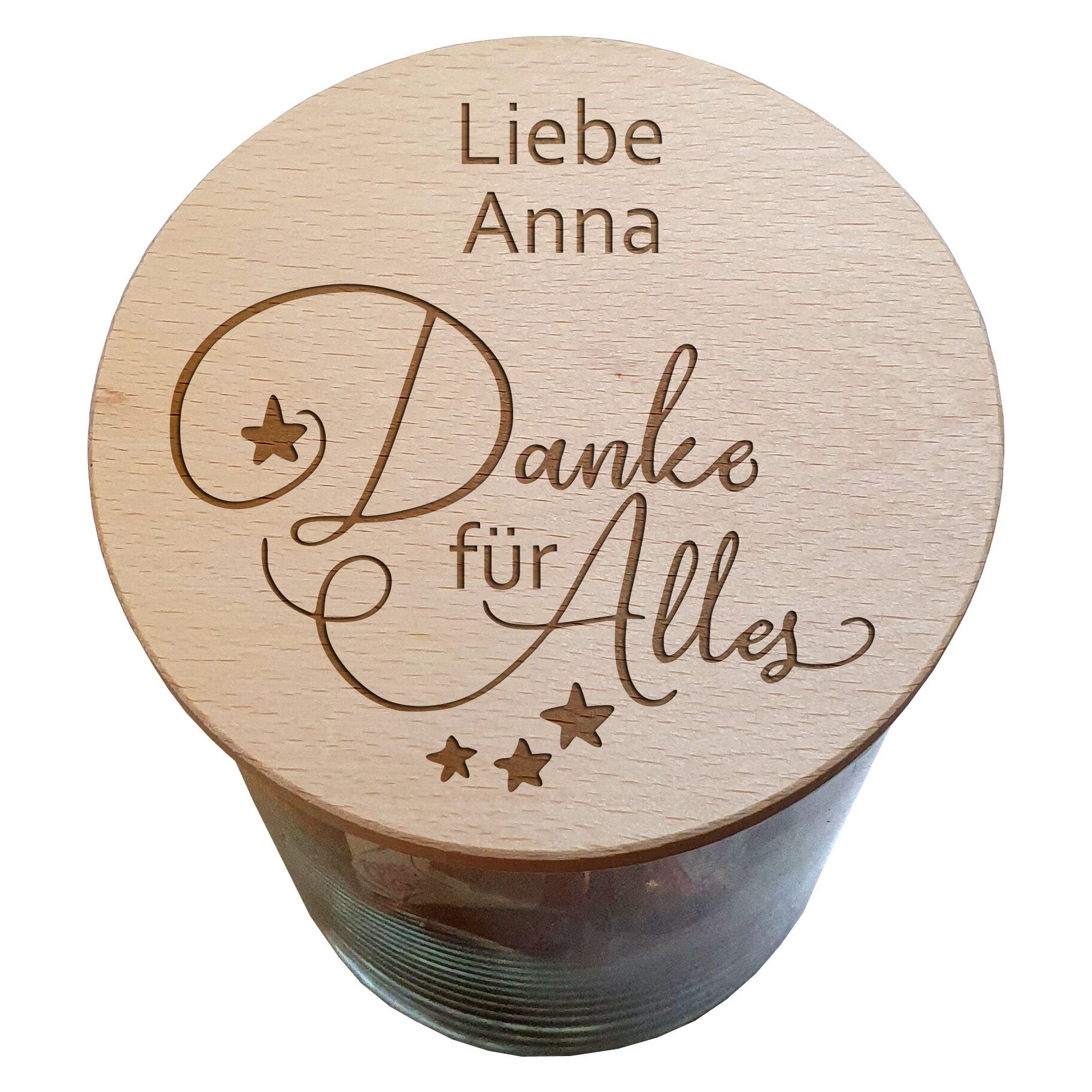 Geschenkidee Erzieherin Dankeschön Geschenk Freunde Kollegen XL Vorratsglas personalisiert mit Gravur Holz Deckel Vorratsdosen Glas Keksdose
