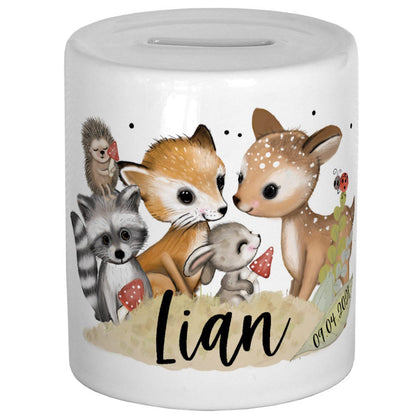 Spardose personalisiert Geschenk zur Geburt Waldtiere Sparschwein Geldgeschenk Sparbüchse Weihnachten Weihnachtsgeschenk Geburtstagsgeschenk