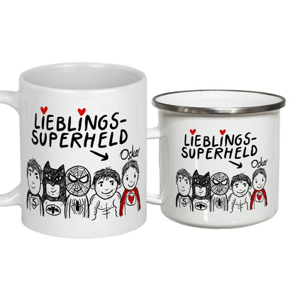 Keramiktasse oder Emaille Becher Superhelden Campingtasse Emailletasse Männergeschenke Geschenke für Papa Väter Onkel Bruder