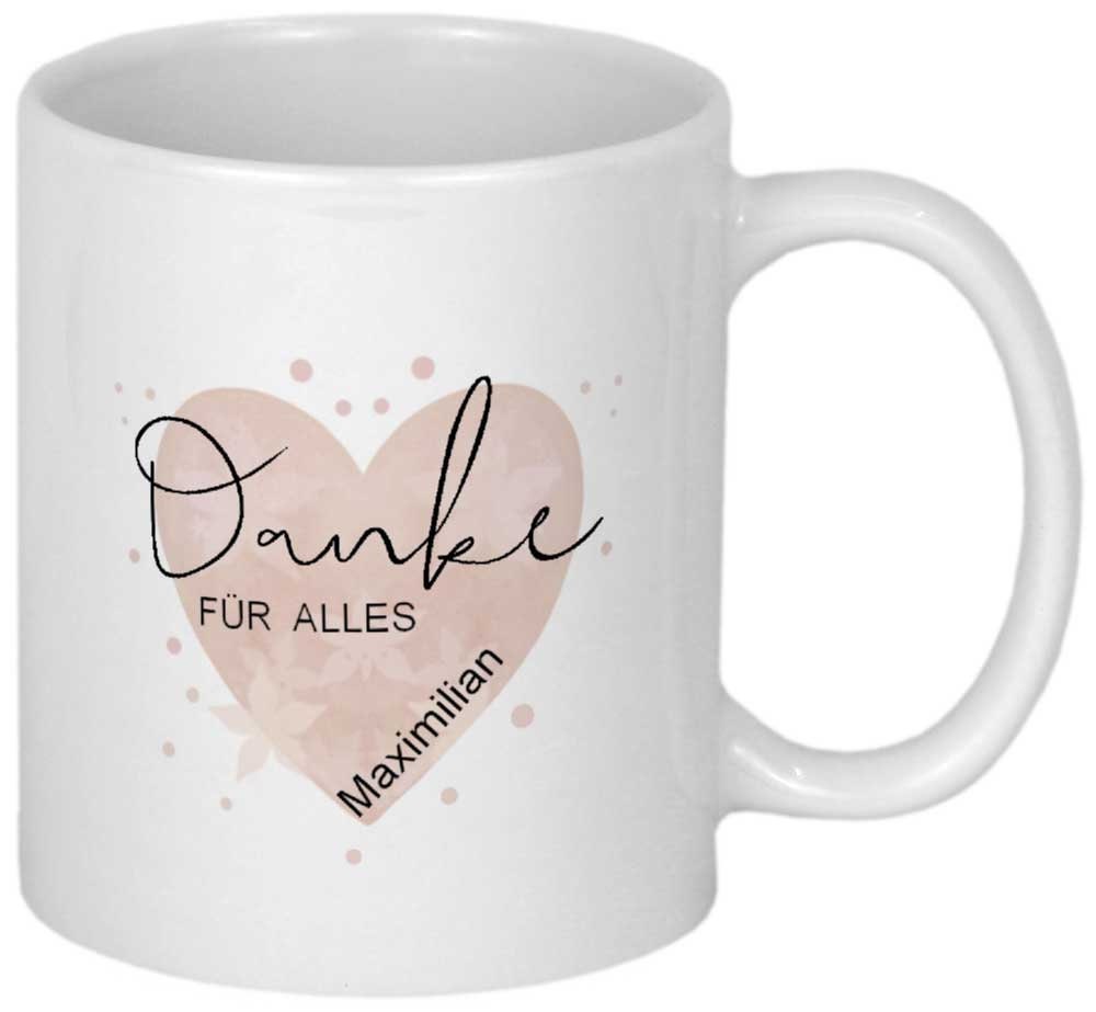 Danke Geschenk Dankeschön Tasse mit Spruch personalisiert Erzieherin mit Herz Patentante Hebamme Lehrerin Tagesmutter Abschiedsgeschenk
