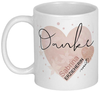 Danke Geschenk Dankeschön Tasse mit Spruch personalisiert Erzieherin mit Herz Patentante Hebamme Lehrerin Tagesmutter Abschiedsgeschenk