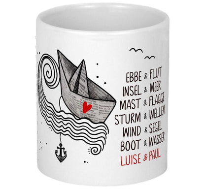 Tasse Hochzeit Hochzeitsgeschenk Valentinstag Geschenk Valentinstagsgeschenk modern für Ihn | für Frauen | für Sie | Boot Ebbe und Flut Herz