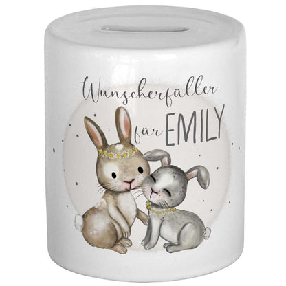 personalisierte Spardose mit Namen Wunscherfüller Hase Geldgeschenk Kinderspardose Geschenk zur Taufe Sparbüchse Geburt Geburtstag