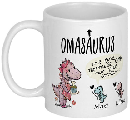 Lustige Geschenke für Opa Tasse mit Namen von Enkeln Geburtstagsgeschenk Weihnachtsgeschenk Geschenkideen personalisiert Becher mit Dino