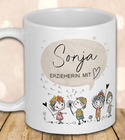 Erzieher Geschenk Lehrerin Geschenk Lehrer Tagesmutter Tasse personalisiert Kita Abschiedsgeschenk Erzieherin mit Herz Geschenkidee Abschied
