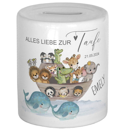 Taufgeschenk Spardose Kind Geldgeschenk Taufe Geschenke Babygeschenke Baby Geschenk personalisiert Arche Noah Geburt Geschenke Schön dass es