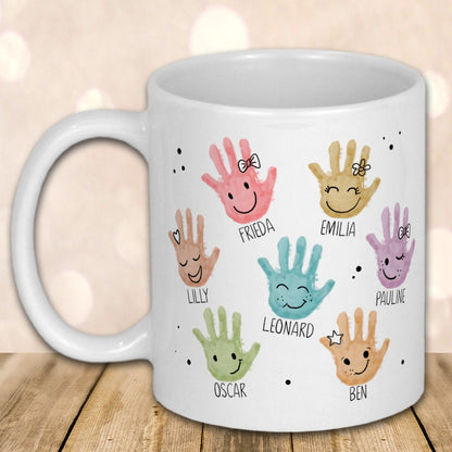 Erzieher Geschenk Abschiedsgeschenk Erzieherin Abschied Kindergarten Kita Tasse personalisiert Dankeschön Handabdrücke mit Namen