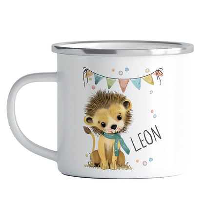 Emaille Tasse Personalisiert - Kindertasse Reh, Dino, Einhorn - als Geburtstagsgeschenk, Weihnachtstasse, Kita, Kindergarten Kinder Geschenk