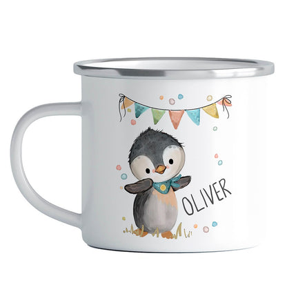 Emaille Tasse Personalisiert - Kindertasse Reh, Dino, Einhorn - als Geburtstagsgeschenk, Weihnachtstasse, Kita, Kindergarten Kinder Geschenk