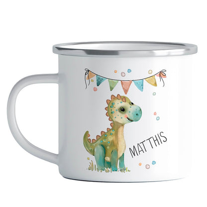 Emaille Tasse Personalisiert - Kindertasse Reh, Dino, Einhorn - als Geburtstagsgeschenk, Weihnachtstasse, Kita, Kindergarten Kinder Geschenk