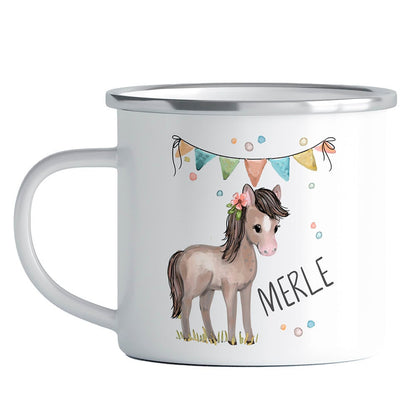 Emaille Tasse Personalisiert - Kindertasse Reh, Dino, Einhorn - als Geburtstagsgeschenk, Weihnachtstasse, Kita, Kindergarten Kinder Geschenk