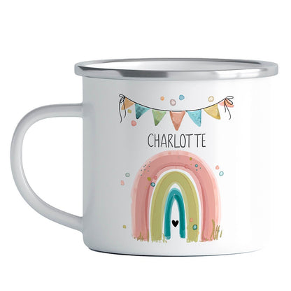 Emaille Tasse Personalisiert - Kindertasse Reh, Dino, Einhorn - als Geburtstagsgeschenk, Weihnachtstasse, Kita, Kindergarten Kinder Geschenk