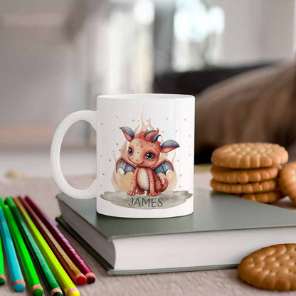 Personalisierte Kindertasse, Emaille Tasse Kinder Geschenk - roter Drache, Einhorn Geschenkidee Regenbogen, Geburtstag o. Weihnachtsgeschenk