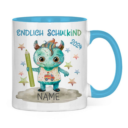 Personalisierte Kindertasse als Emaille Tasse & Keramik – Einhorn, Monster, Regenbogen – Kinder Geschenk Einschulung, Geburtstag Weihnachten