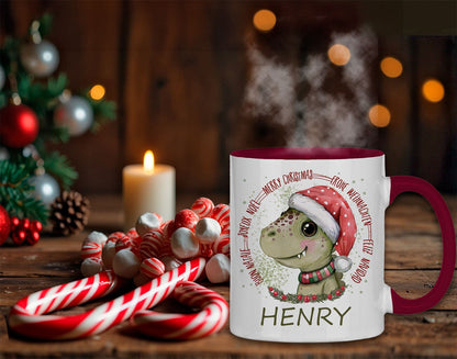 Weihnachtstasse personalisiert, Weihnachten Geschenk, Geschenkidee Nikolaus für Kinder, Tasse mit Namen, Adventskalender Kleinigkeiten, Dino