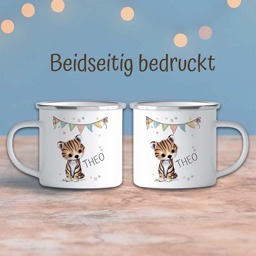 Emaille Tasse mit Namen personalisiert – Kindertassen u. Emaillebecher zum Geburtstag, Weihnachtsgeschenke Geschenk, Einhorn, Katze, Hund