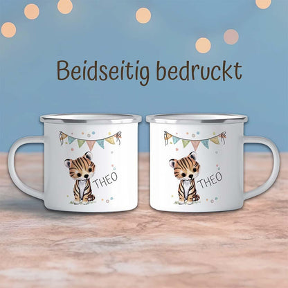 Emaille Tasse mit Namen personalisiert – Kindertassen u. Emaillebecher zum Geburtstag, Weihnachtsgeschenke Geschenk, Einhorn, Katze, Hund