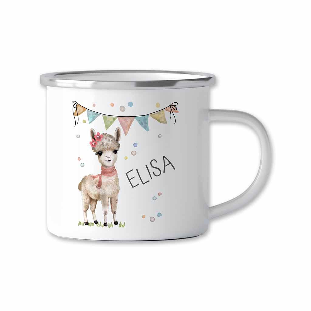 Emaille Tasse mit Namen personalisiert – Kindertassen u. Emaillebecher zum Geburtstag, Weihnachtsgeschenke Geschenk, Einhorn, Katze, Hund